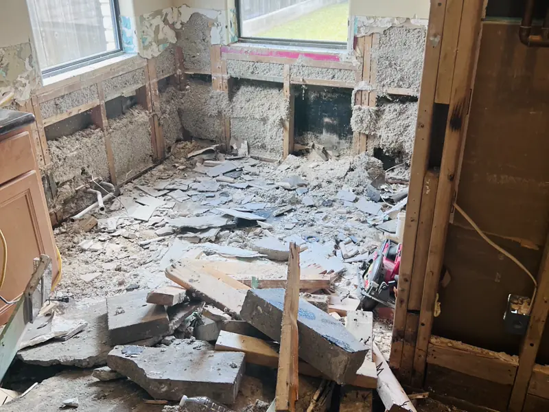 Bathroom stripped back to the studs