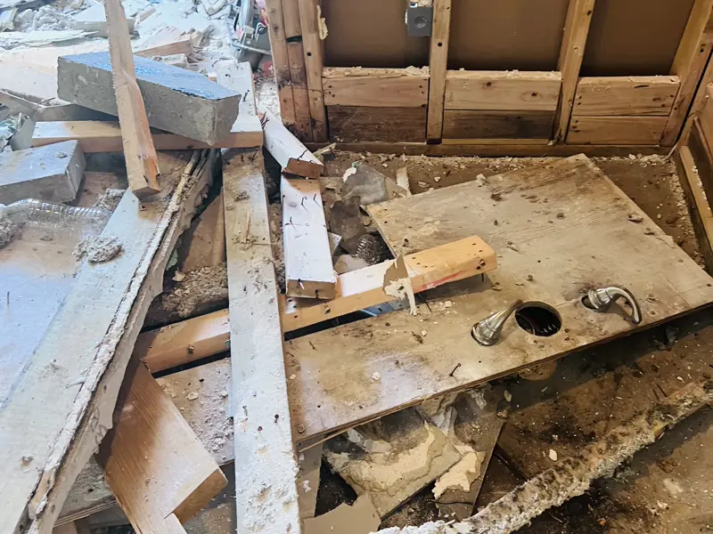 Bathroom stripped back to the studs — 2 of 2