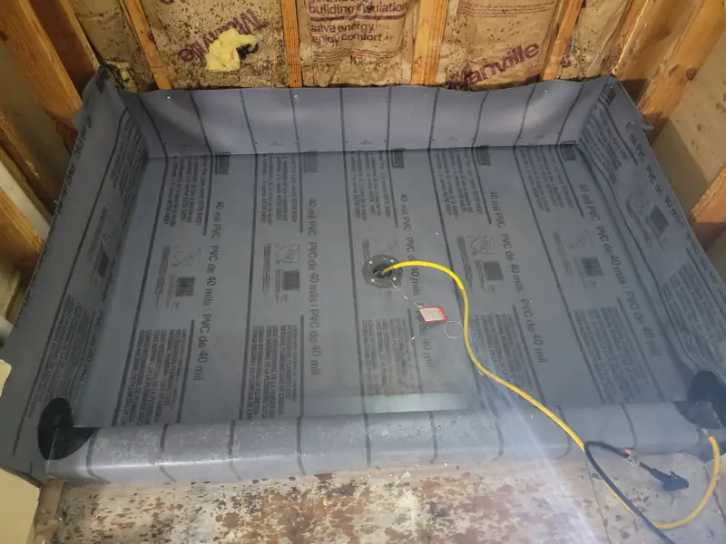 Liner in, flood-tested, mud bed on top — 2 of 3